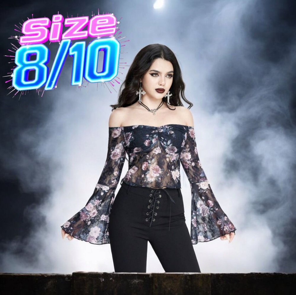 Goth Sexy & Romantic Roses  Lace Off-Shoulder Top
